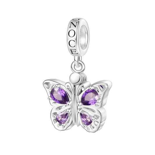 Gnoce Openable Purple Butterfly Engravable Charm Platinum-plated Silver Blend_1