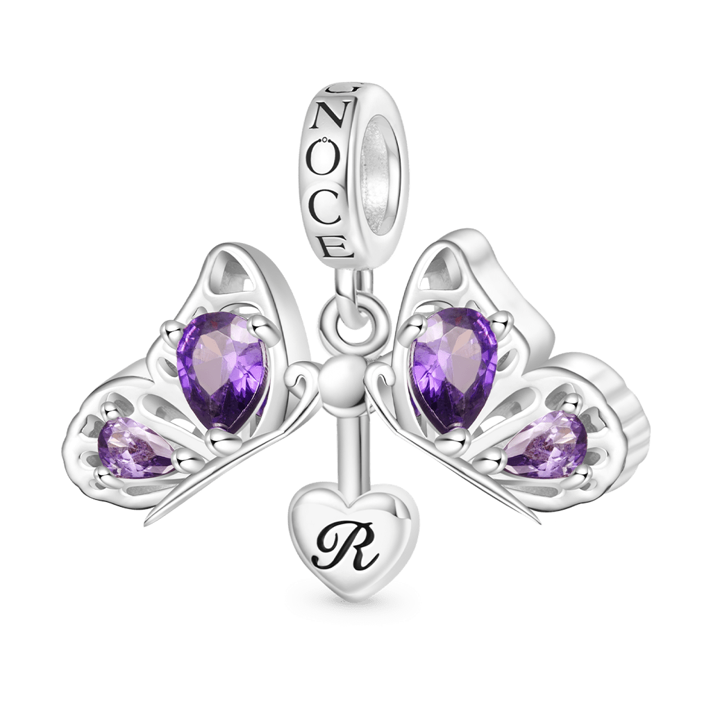Gnoce Openable Purple Butterfly Engravable Charm Platinum-plated Silver Blend_4