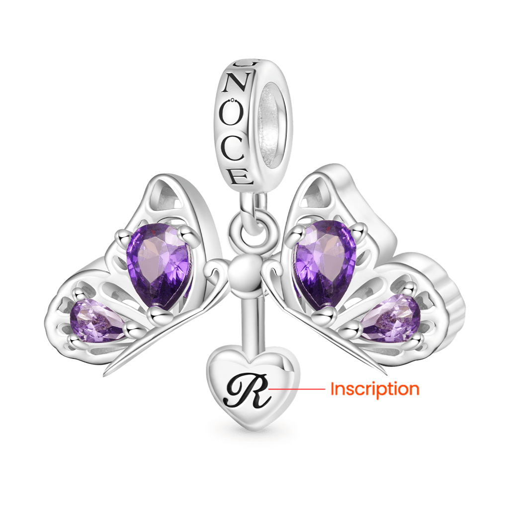 Gnoce Openable Purple Butterfly Engravable Charm Platinum-plated Silver Blend_2