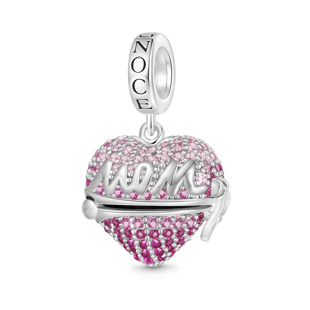 Gnoce Openable 'MOM' Heart Charm Platinum-plated Silver Blend_2