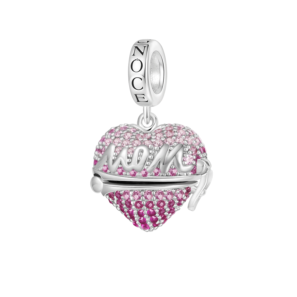 Gnoce Openable 'MOM' Heart Charm Platinum-plated Silver Blend_1