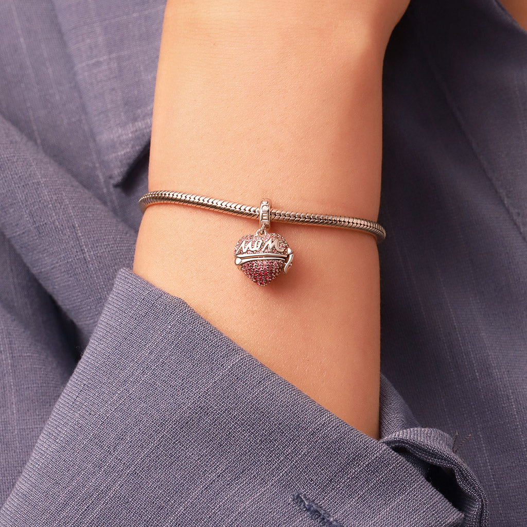 Gnoce Openable 'MOM' Heart Charm Platinum-plated Silver Blend_7