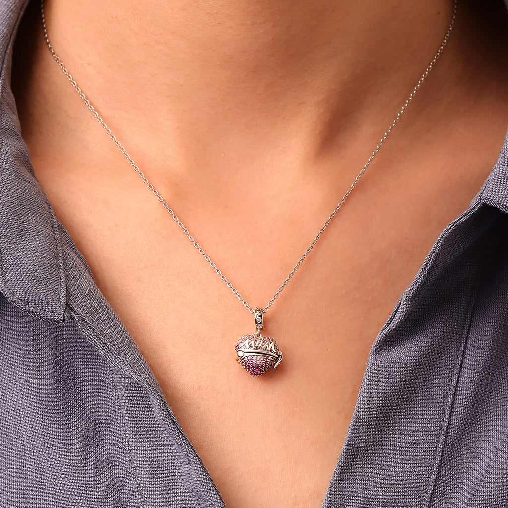Gnoce Openable 'MOM' Heart Charm Platinum-plated Silver Blend_6