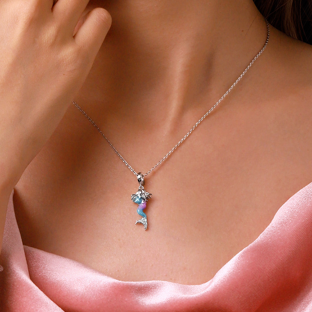 Gnoce Little Mermaid Holding Conch Pendant Dangle Charm_5