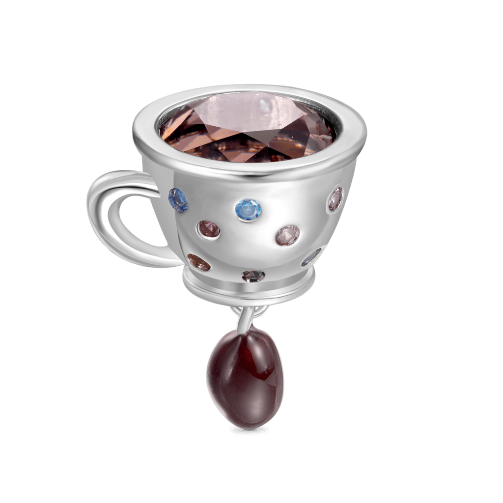 Gnoce Engravable Coffee Cup Coffee Bean Charm Platinum-plated Silver Blend_3