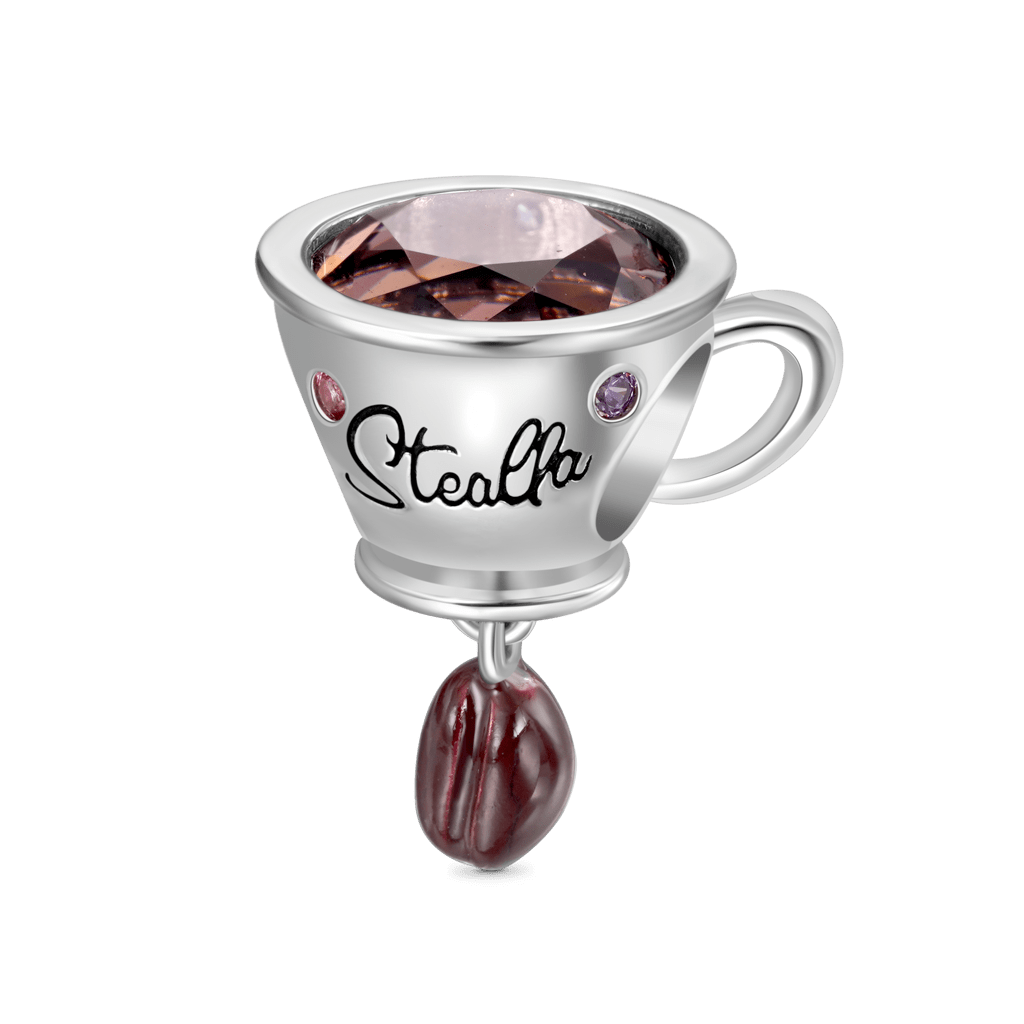Gnoce Engravable Coffee Cup Coffee Bean Charm Platinum-plated Silver Blend_1