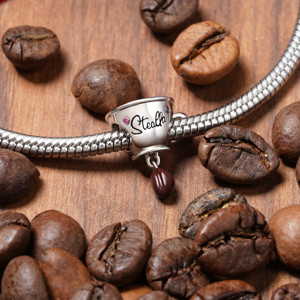 Gnoce Engravable Coffee Cup Coffee Bean Charm Platinum-plated Silver Blend_4