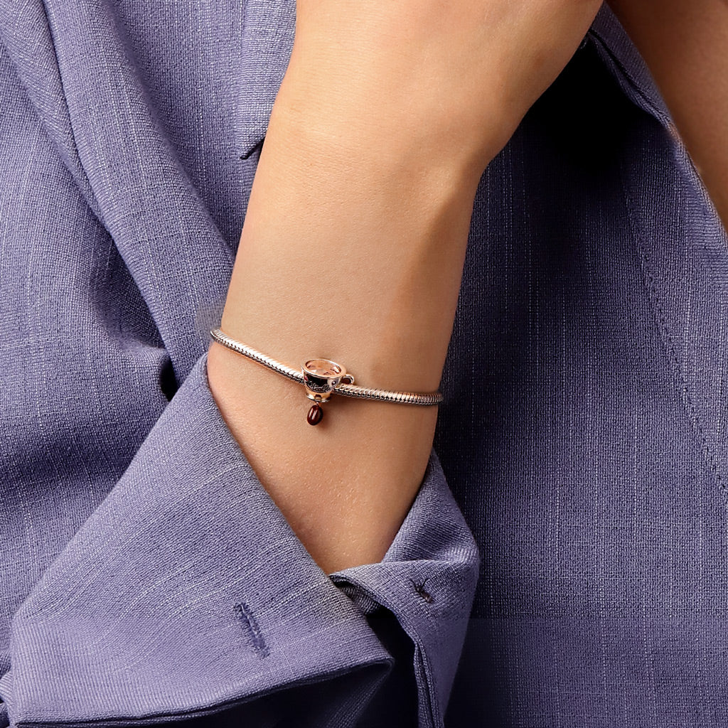 Gnoce Engravable Coffee Cup Coffee Bean Charm Platinum-plated Silver Blend_6