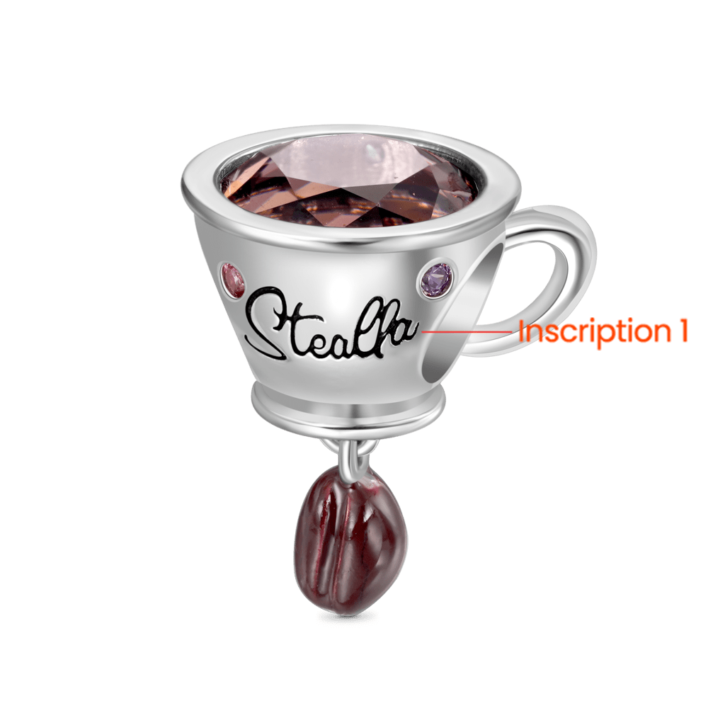 Gnoce Engravable Coffee Cup Coffee Bean Charm Platinum-plated Silver Blend_2