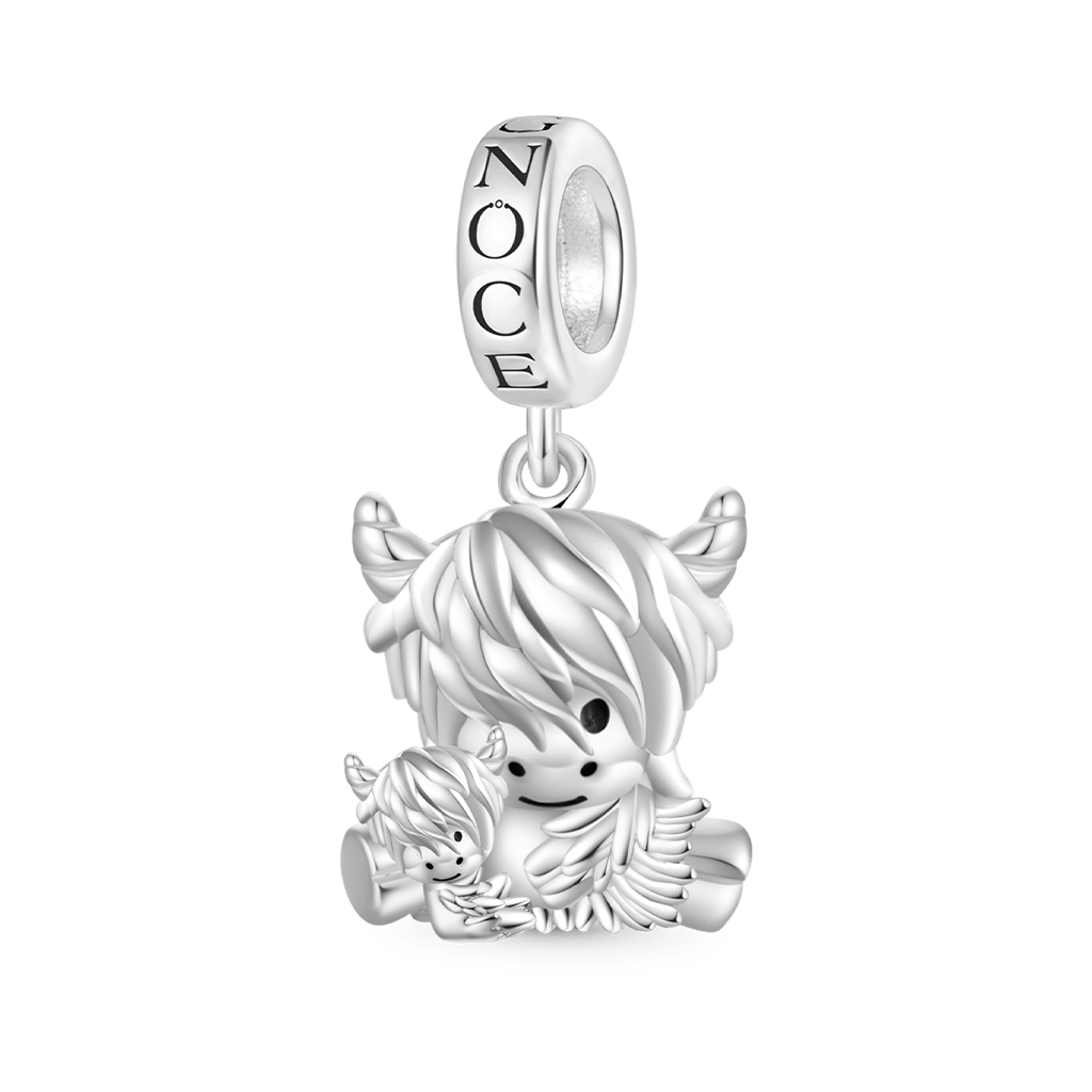 Gnoce Highland Cow Mother and Child Charm Platinum-plated Silver Blend_1