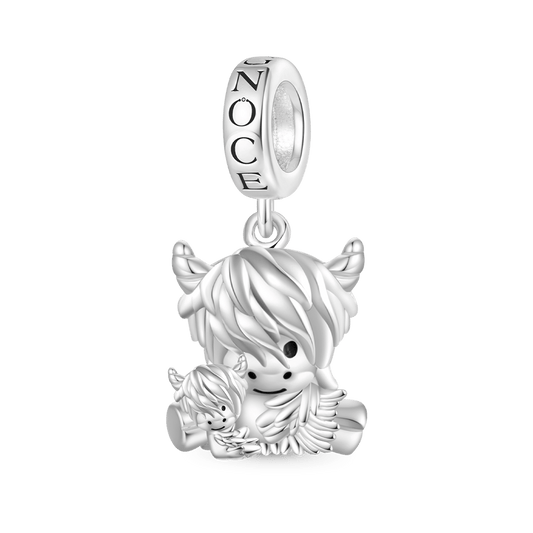 Gnoce Highland Cow Mother and Child Charm Platinum-plated Silver Blend_1