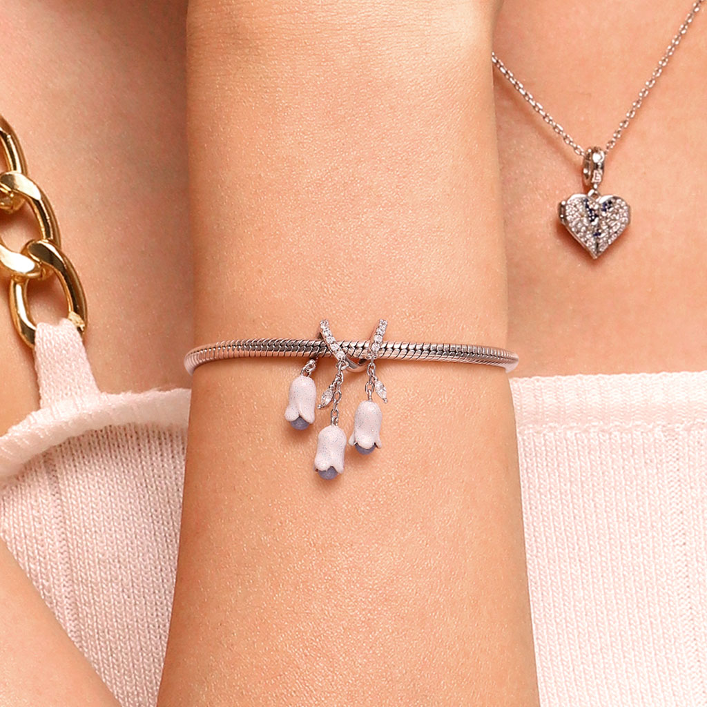 Gnoce Lily of the Valley Stamens Charm Platinum-plated Silver Blend_6