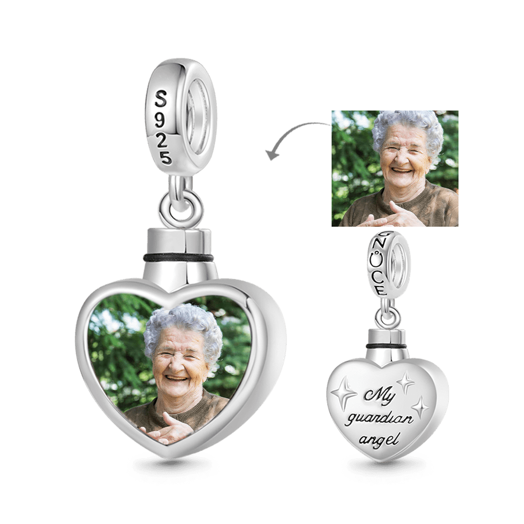 Gnoce Personalized Photo Heart Urn Ashes Charm Platinum-plated Silver Blend_4