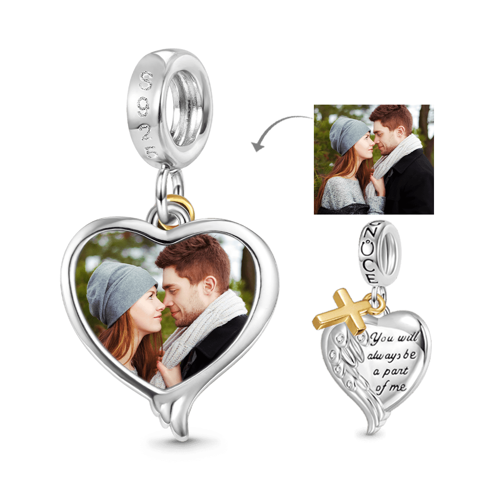 Gnoce Angel Wing Heart Personalized Photo Pendant Dangle Charm_3