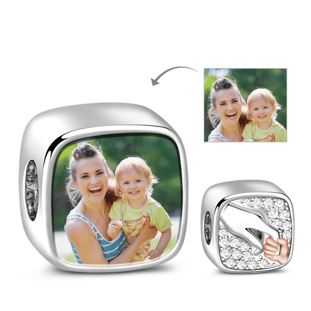 Gnoce "Mom-Child Love Bond" 925 Sterling Silver  Holding Hands Photo Charm_4
