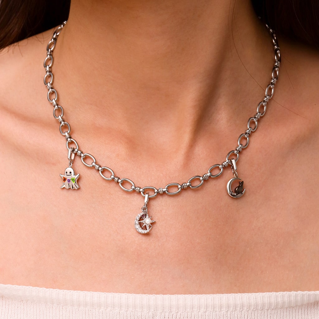 Gnoce Halloween Black Cat Clasp Clusters Charm Platinum-plated Silver Blend_5