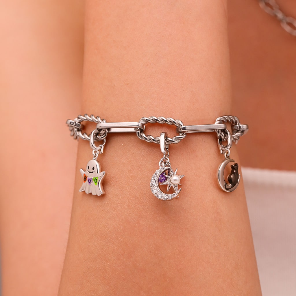 Gnoce Halloween Black Cat Clasp Clusters Charm Platinum-plated Silver Blend_6