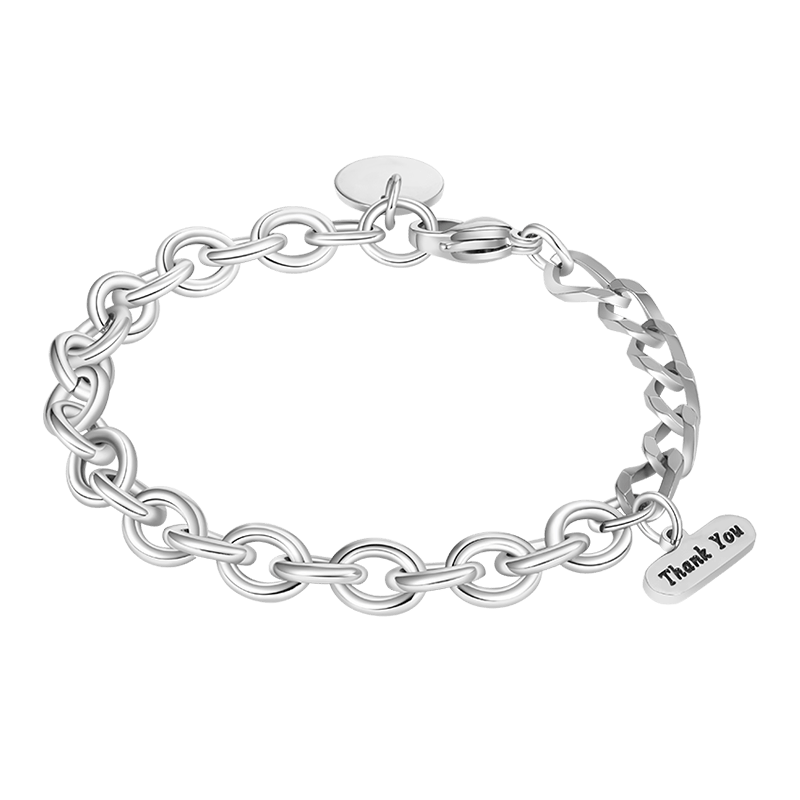 Gnoce Retro Street ‘Thank You’ Spliced Link Chain Bracelet_1
