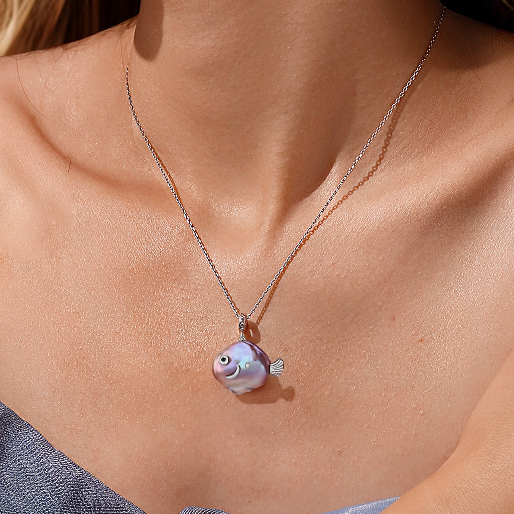 Gnoce Purple Fish Baroque Pearl Silver Charm Platinum-plated Silver Blend_3