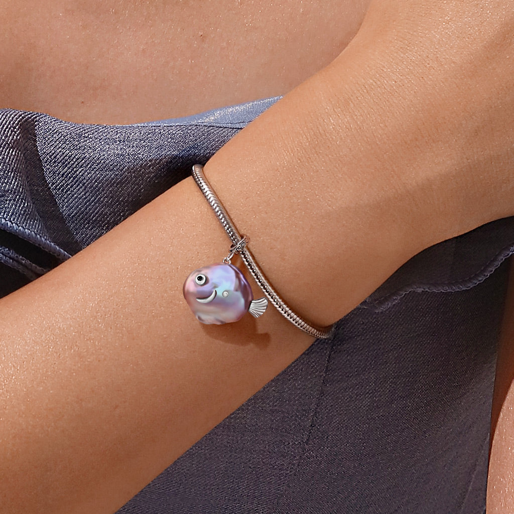 Gnoce Purple Fish Baroque Pearl Silver Charm Platinum-plated Silver Blend_4