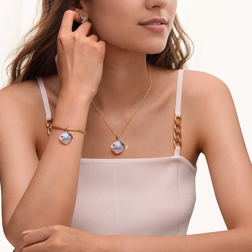Gnoce Purple Fish Baroque Pearl Charm_2