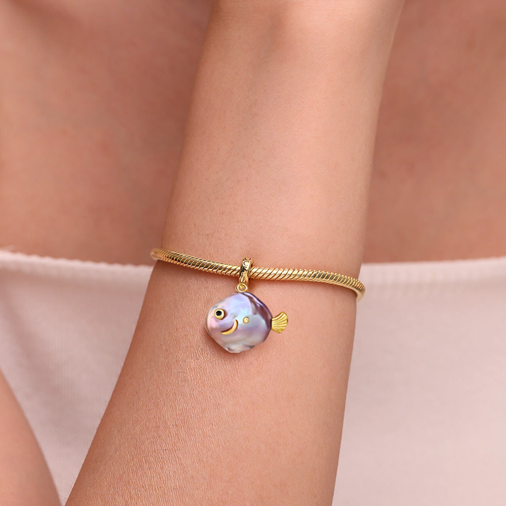 Gnoce Purple Fish Baroque Pearl Gold Plated Pendant Dangle Charm_4