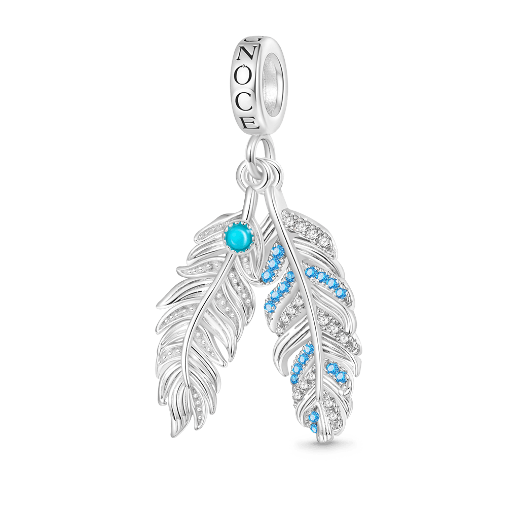 Gnoce Silver Feather Turquoise Charm Platinum-plated Silver Blend_1