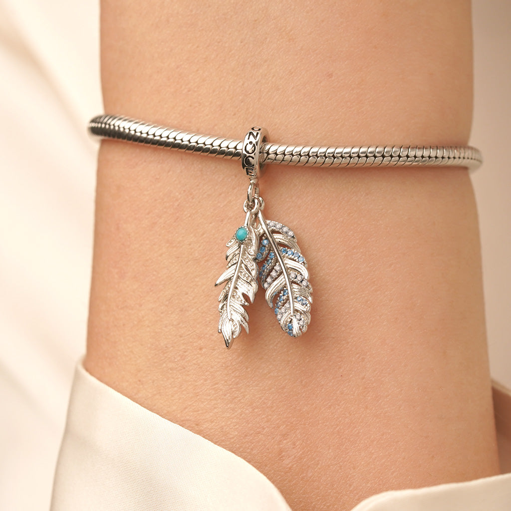 Gnoce Silver Feather Turquoise Charm Platinum-plated Silver Blend_6