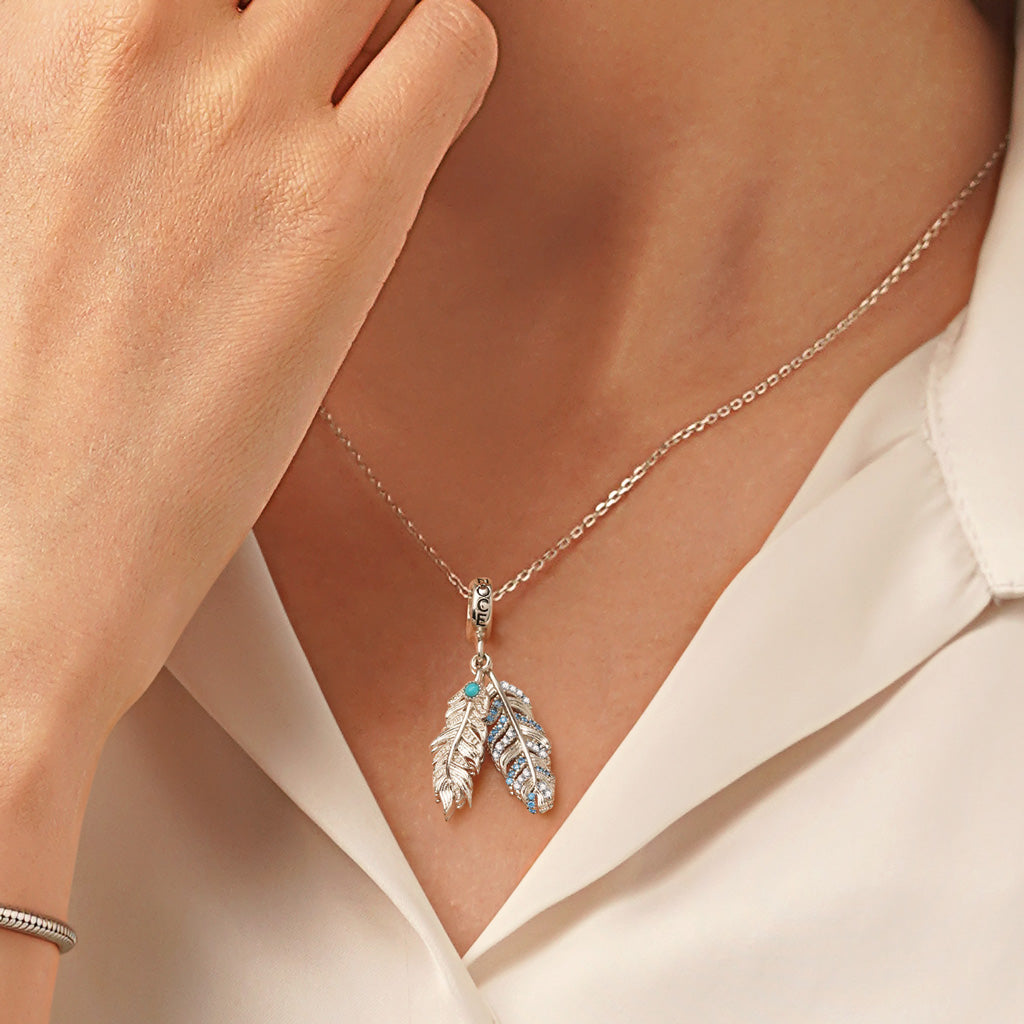 Gnoce Silver Feather Turquoise Charm Platinum-plated Silver Blend_5