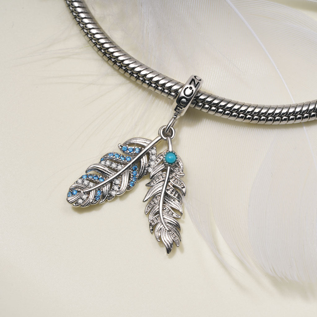 Gnoce Silver Feather Turquoise Charm Platinum-plated Silver Blend_3