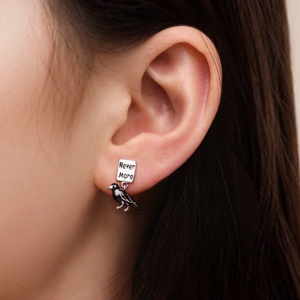 Gnoce Allan Poe 'Nevermore' Crow Stud Earrings Platinum-plated Silver Blend_5