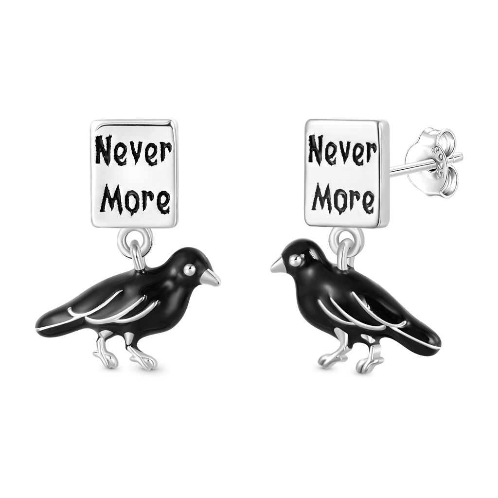 Gnoce Allan Poe 'Nevermore' Crow Stud Earrings Platinum-plated Silver Blend_2