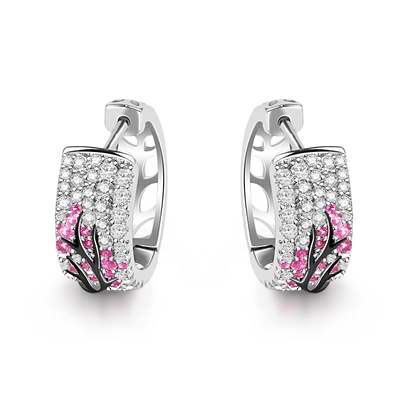 Gnoce Plum Tree Zircon Earrings Platinum-plated Silver Blend_1
