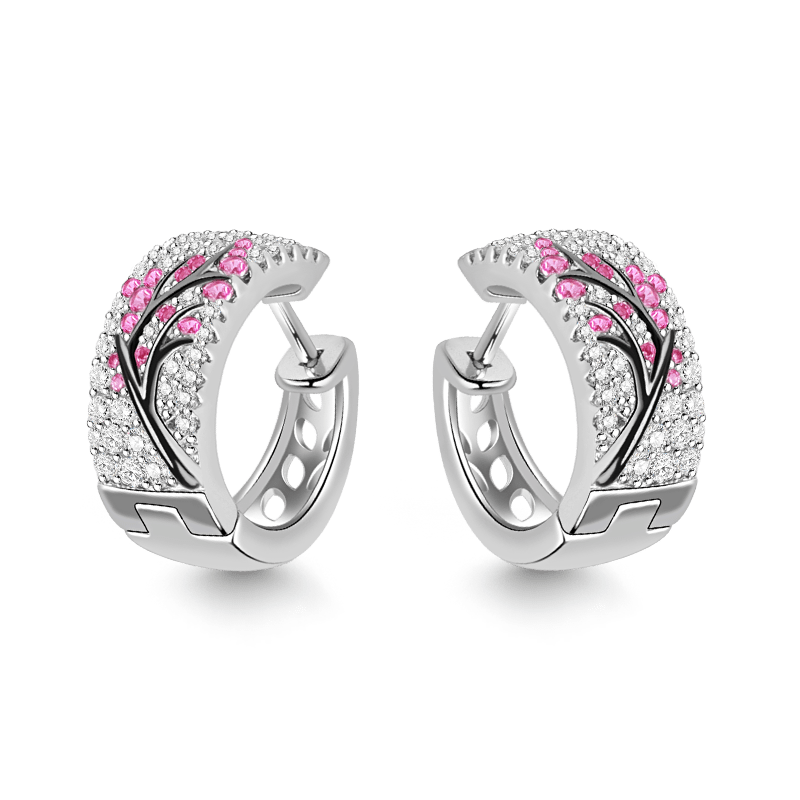 Gnoce Plum Tree Zircon Earrings Platinum-plated Silver Blend_2