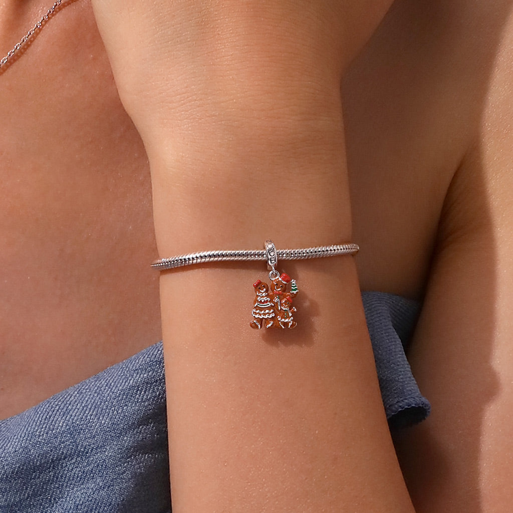 Gnoce Personalized Birthstone Christmas Gingerbread Family Pendant Dangle Charm_6