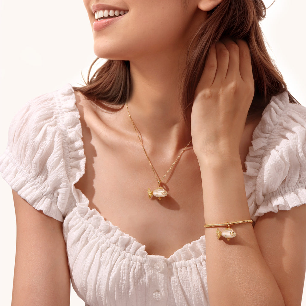 Gnoce Orange Goldfish Baroque Pearl Pendant Dangle Charm_2