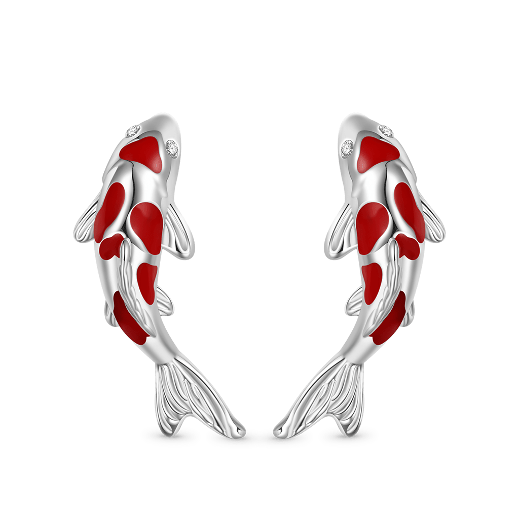 Gnoce Red Koi Fish Stud Earrings Platinum-plated Silver Blend_1
