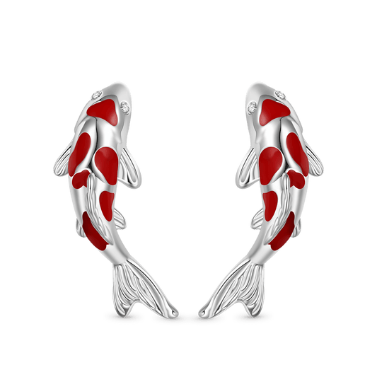Gnoce Red Koi Fish Stud Earrings Platinum-plated Silver Blend_1