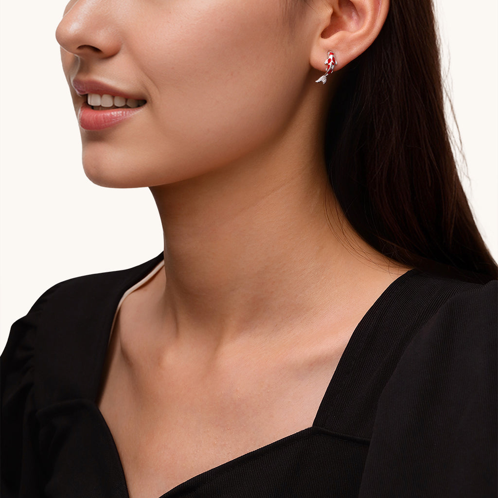 Gnoce Red Koi Fish Stud Earrings Platinum-plated Silver Blend_4
