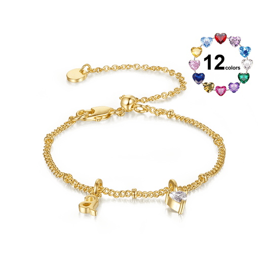 Gnoce Personalized Letter Heart Birthstone Bracelet_1