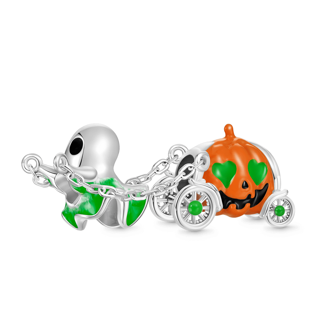 Gnoce Halloween Spooky Ghost Pumpkin Carriage Charm Platinum-plated Silver Blend_1