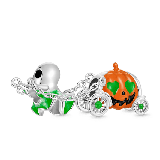 Gnoce Halloween Spooky Ghost Pumpkin Carriage Charm Platinum-plated Silver Blend_1