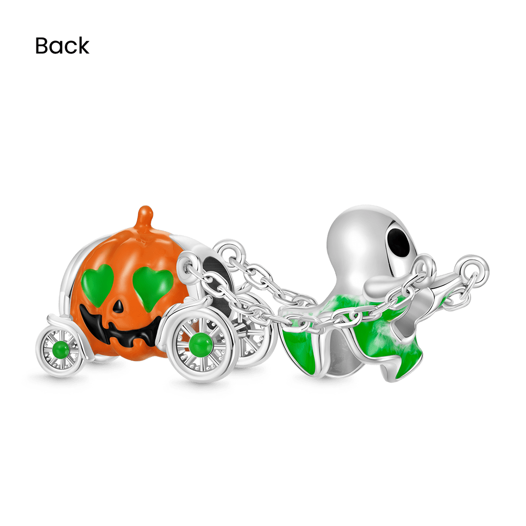 Gnoce Halloween Spooky Ghost Pumpkin Carriage Charm Platinum-plated Silver Blend_2