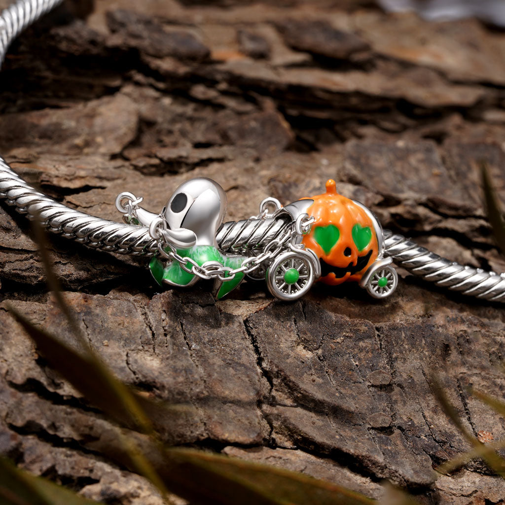 Gnoce Halloween Spooky Ghost Pumpkin Carriage Charm Platinum-plated Silver Blend_3