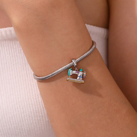 Gnoce Green Happy Sewing Machine Charm Platinum-plated Silver Blend_6