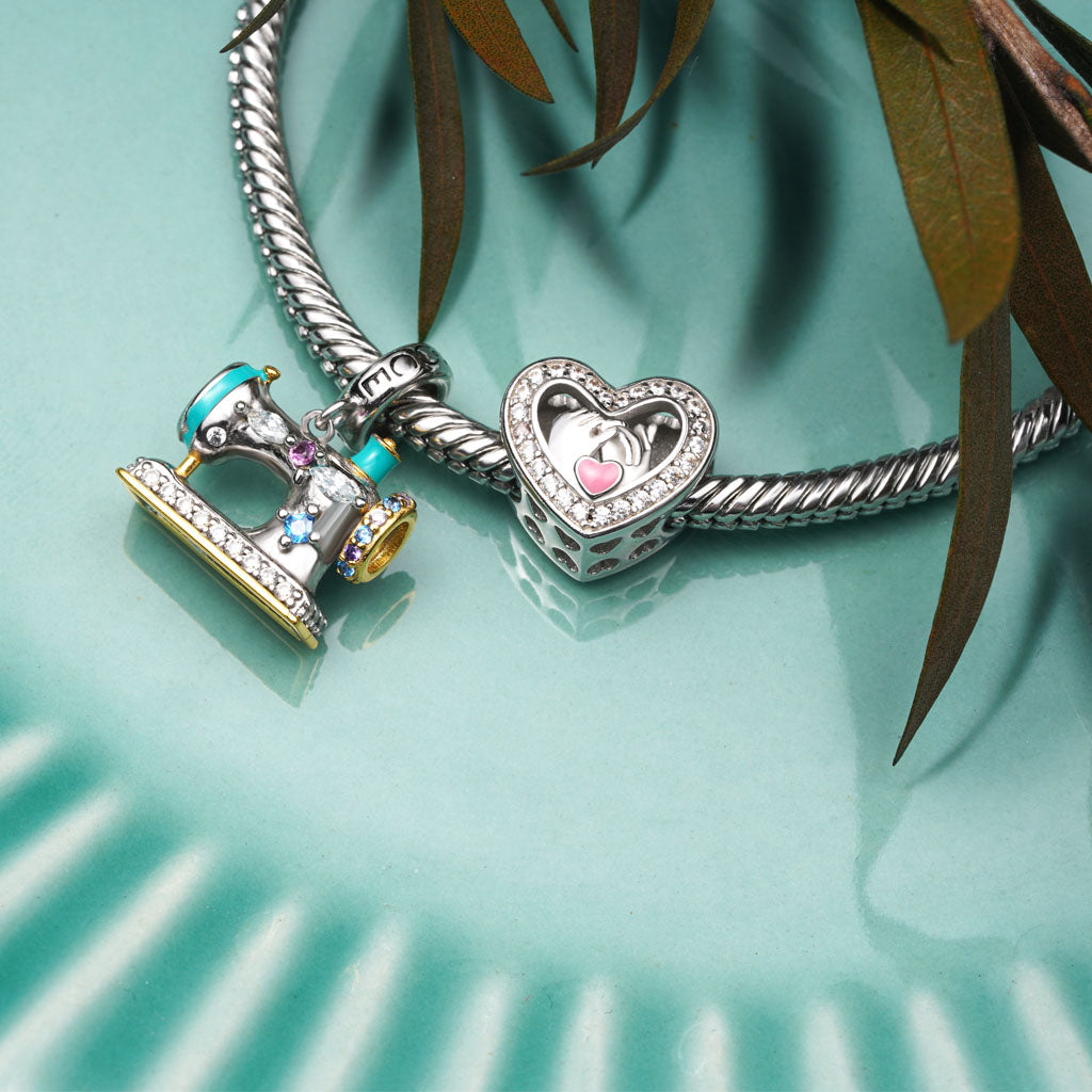 Gnoce Green Happy Sewing Machine Charm Platinum-plated Silver Blend_3