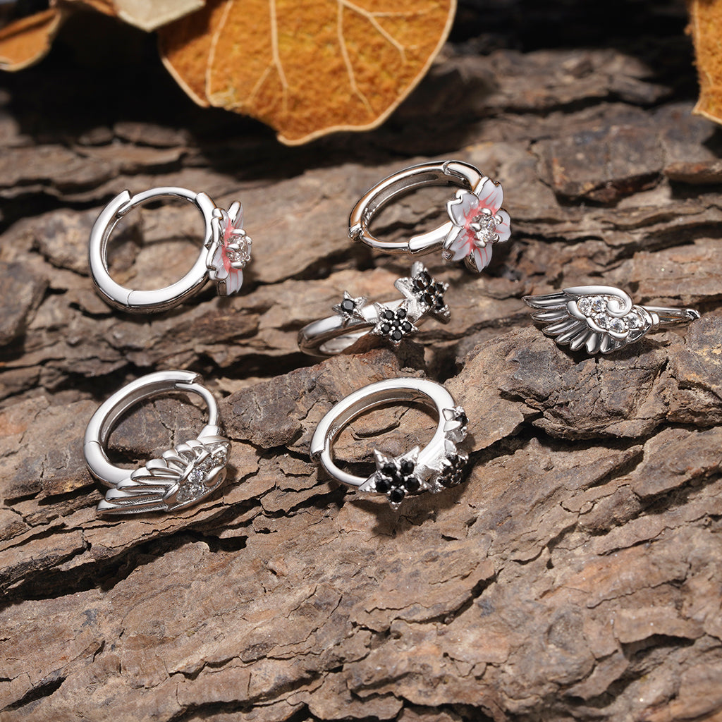 Gnoce Pentagram Design Shiny Hoop Earrings Platinum-plated Silver Blend_3