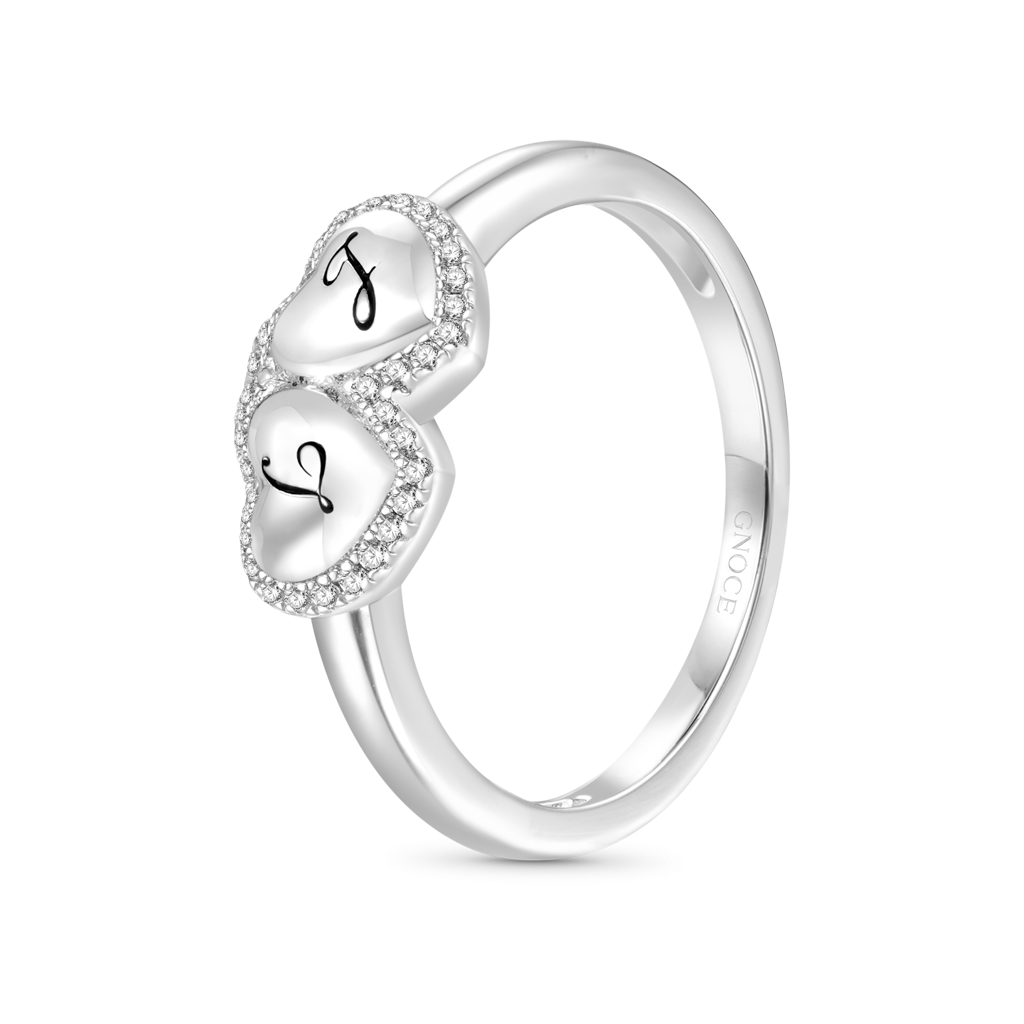 Gnoce Engravable Initial Letter Two Hearts Band Ring_3