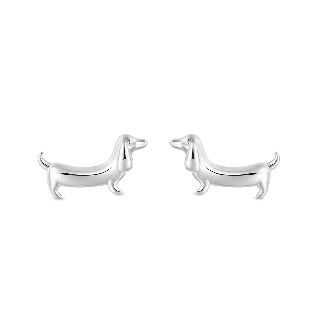 Gnoce Dachshund Dog Stud Earrings Platinum-plated Silver Blend_1