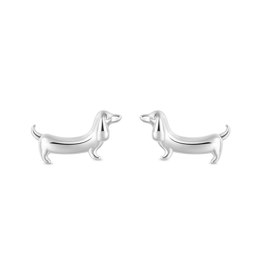 Gnoce Dachshund Dog Stud Earrings Platinum-plated Silver Blend_1